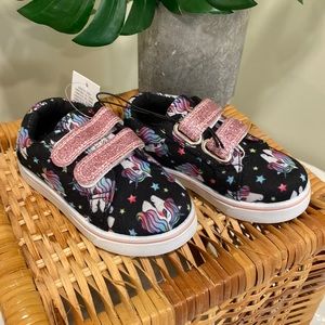 KomforMe Black Unicorn Sneakers with Pink Glitter Velcro Straps NWT